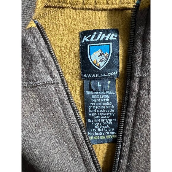 Kuhl Deer Valley Brown Fleece Full-Zip Jacket With Yellow Stripes Mens Size L Wa - Picture 8 of 12